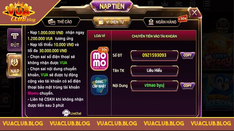 Nạp tiền vào ví Momo của cổng game khá dễ Nạp tiền vào ví Momo của cổng game khá dễ